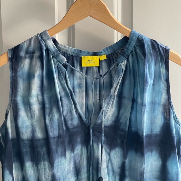 ROBERTA ROLLER RABBIT Indigo Idryss Malini Top Tie-Dye Sleeveless Top Tassels Sm - Picture 3 of 9